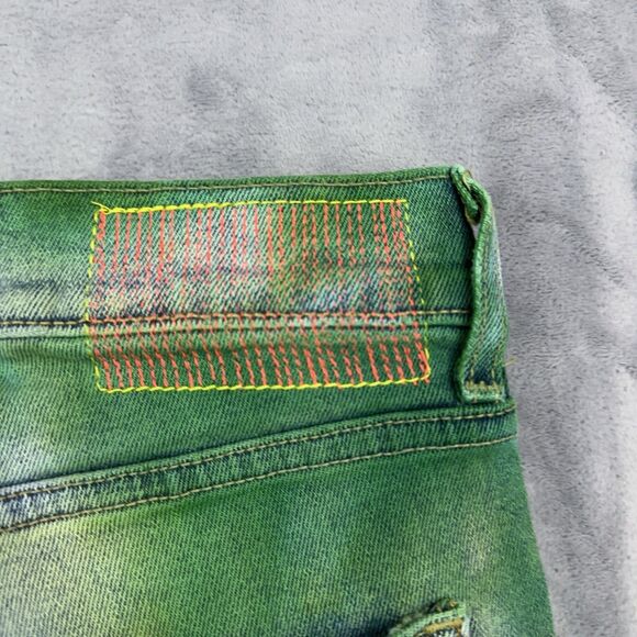 Sync Denim Jeans Mens Size 34 Green Tie Dye Distressed Skinny Jeans - Picture 6 of 16